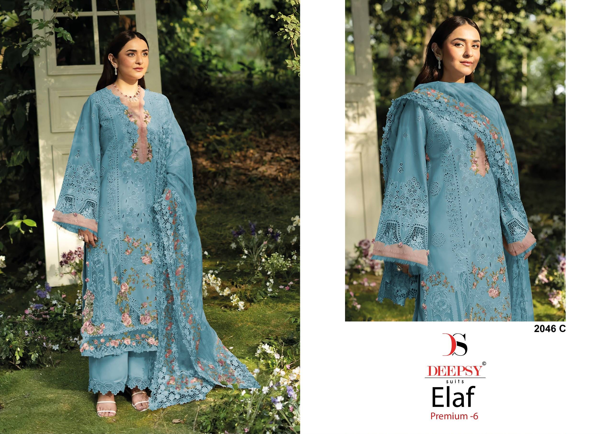 ELAF  Premium-6 Luxury Lawn by DEEPSY SUITS 2046 Series Beautiful Pakistani Suits Colorful Stylish Fancy Ethnic Wear Cotton Dresses At Wholesale